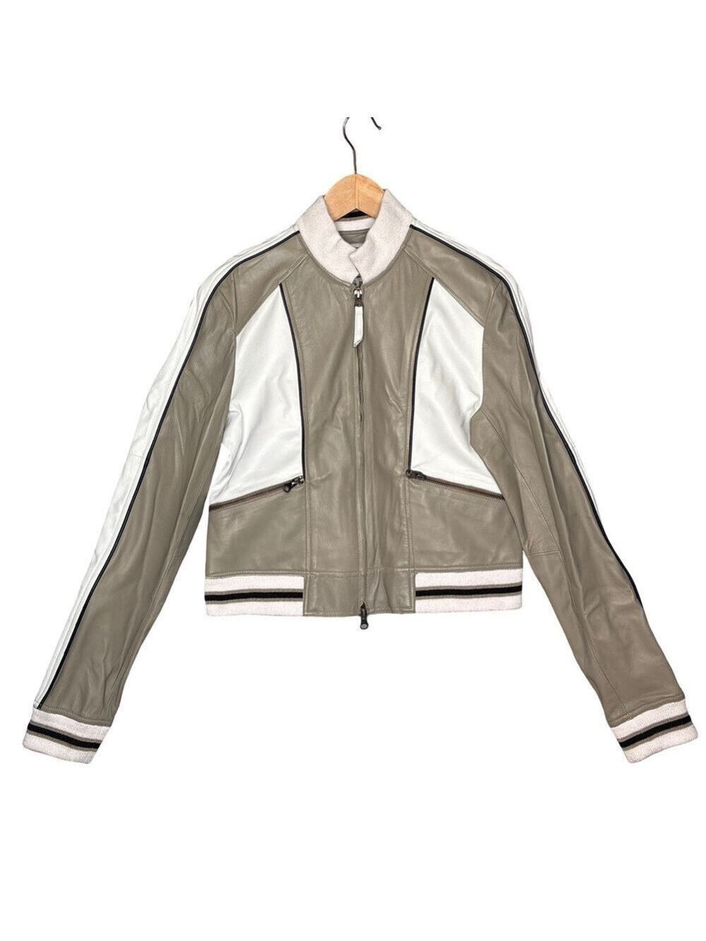 Jakett NYC Two-Tone Kali Track Leather Bomber Jacket Small
